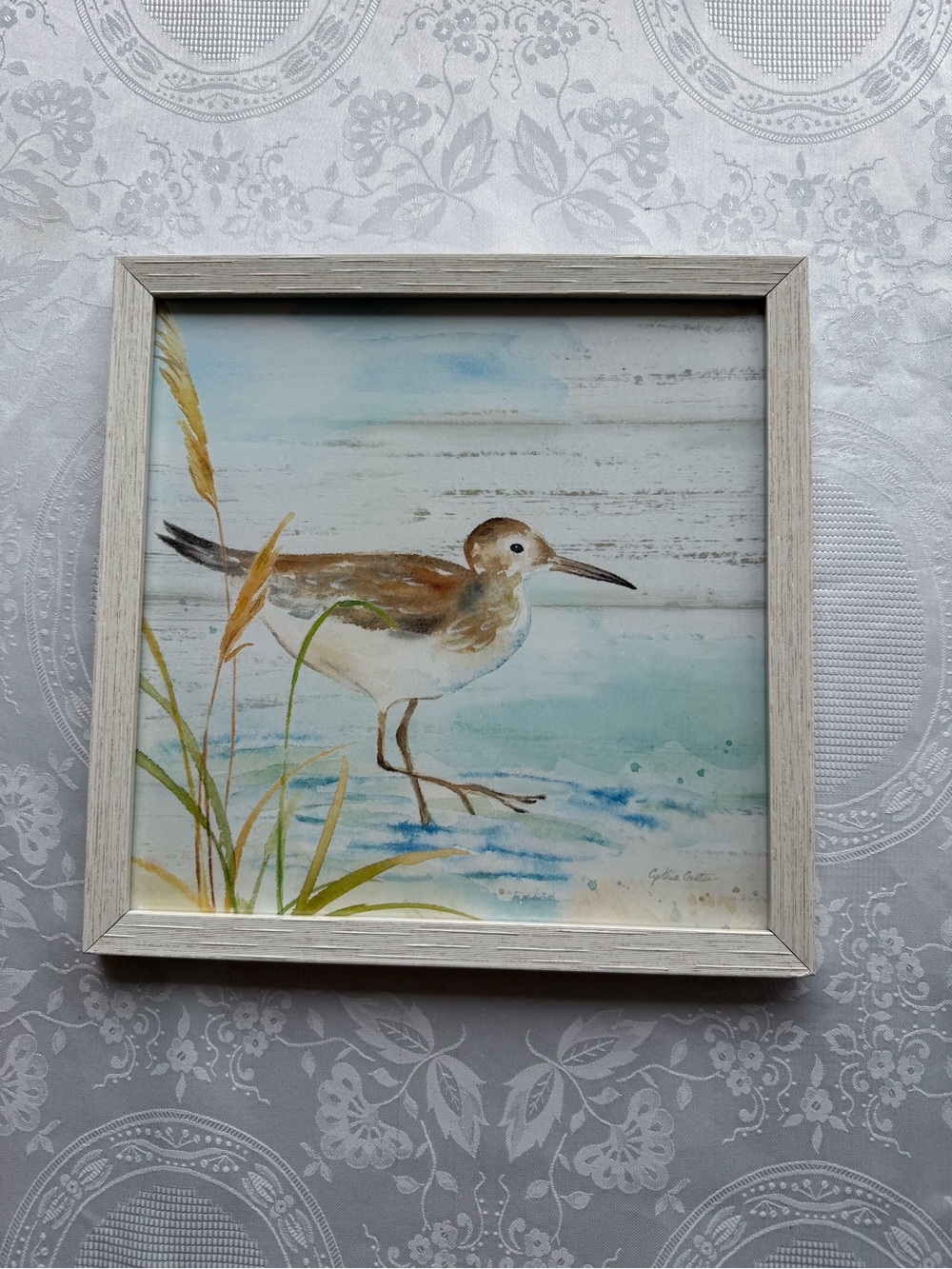 Framed Wall Art Print Coastal Sandpiper Beach Watercolor by Cynthia Coulter